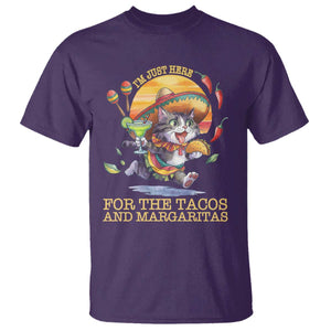 Funny Cinco De Mayo Cat T Shirt Just Here For The Tacos And Margaritas TS12 Purple Print Your Wear