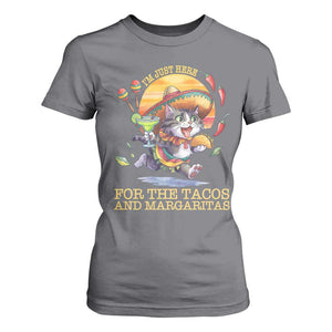 Funny Cinco De Mayo Cat T Shirt For Women Just Here For The Tacos And Margaritas TS12 Charcoal Print Your Wear