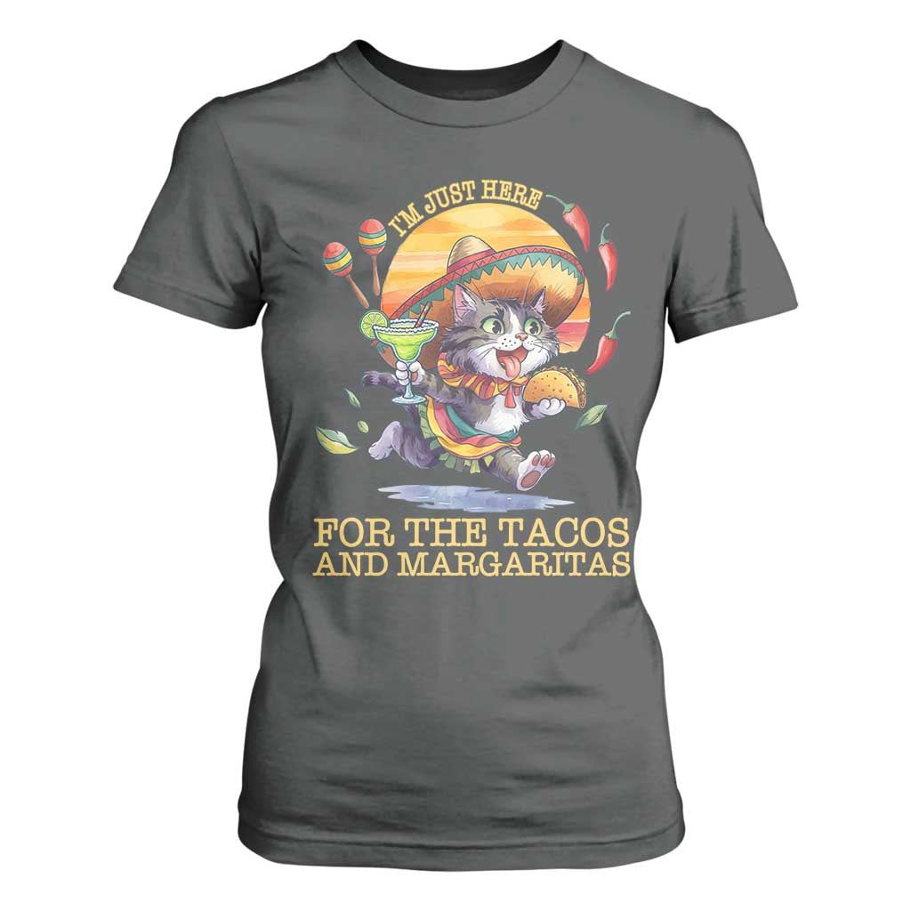 Funny Cinco De Mayo Cat T Shirt For Women Just Here For The Tacos And Margaritas TS12 Dark Heather Print Your Wear
