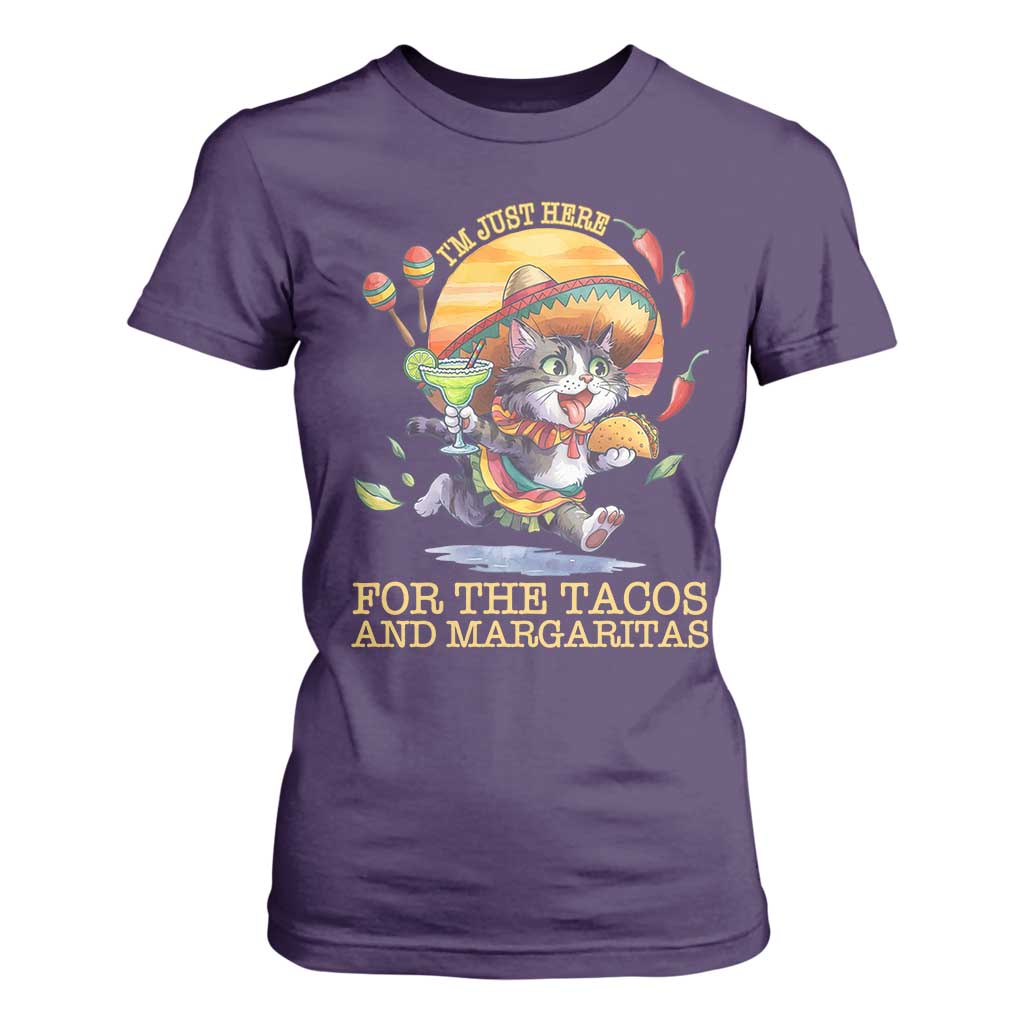 Funny Cinco De Mayo Cat T Shirt For Women Just Here For The Tacos And Margaritas TS12 Purple Print Your Wear