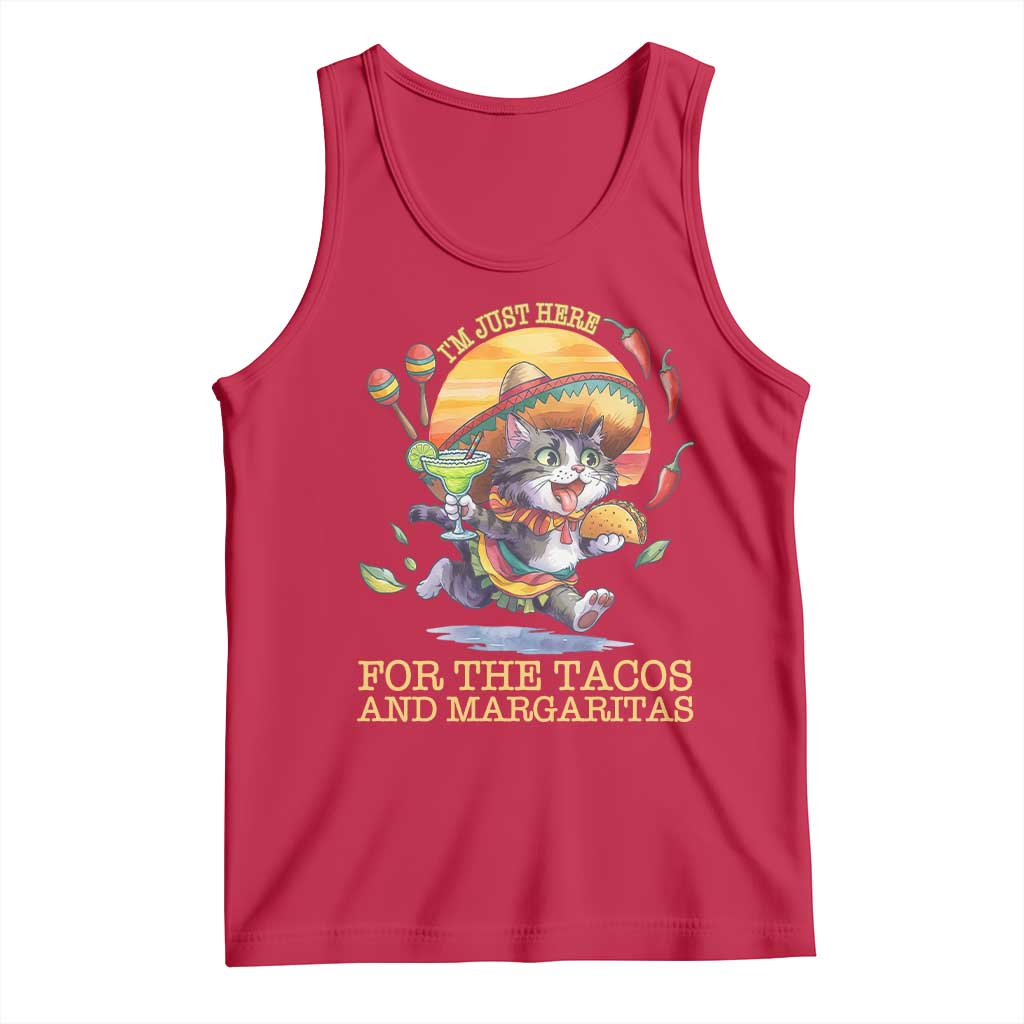 Funny Cinco De Mayo Cat Tank Top Just Here For The Tacos And Margaritas TS12 Red Print Your Wear