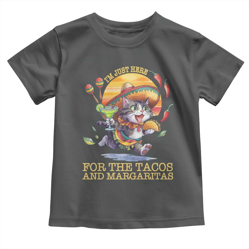 Funny Cinco De Mayo Cat Toddler T Shirt Just Here For The Tacos And Margaritas TS12 Dark Heather Print Your Wear