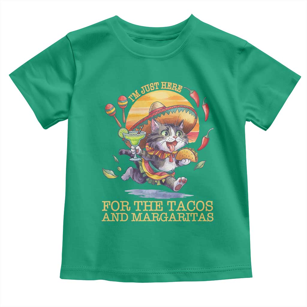 Funny Cinco De Mayo Cat Toddler T Shirt Just Here For The Tacos And Margaritas TS12 Irish Green Print Your Wear