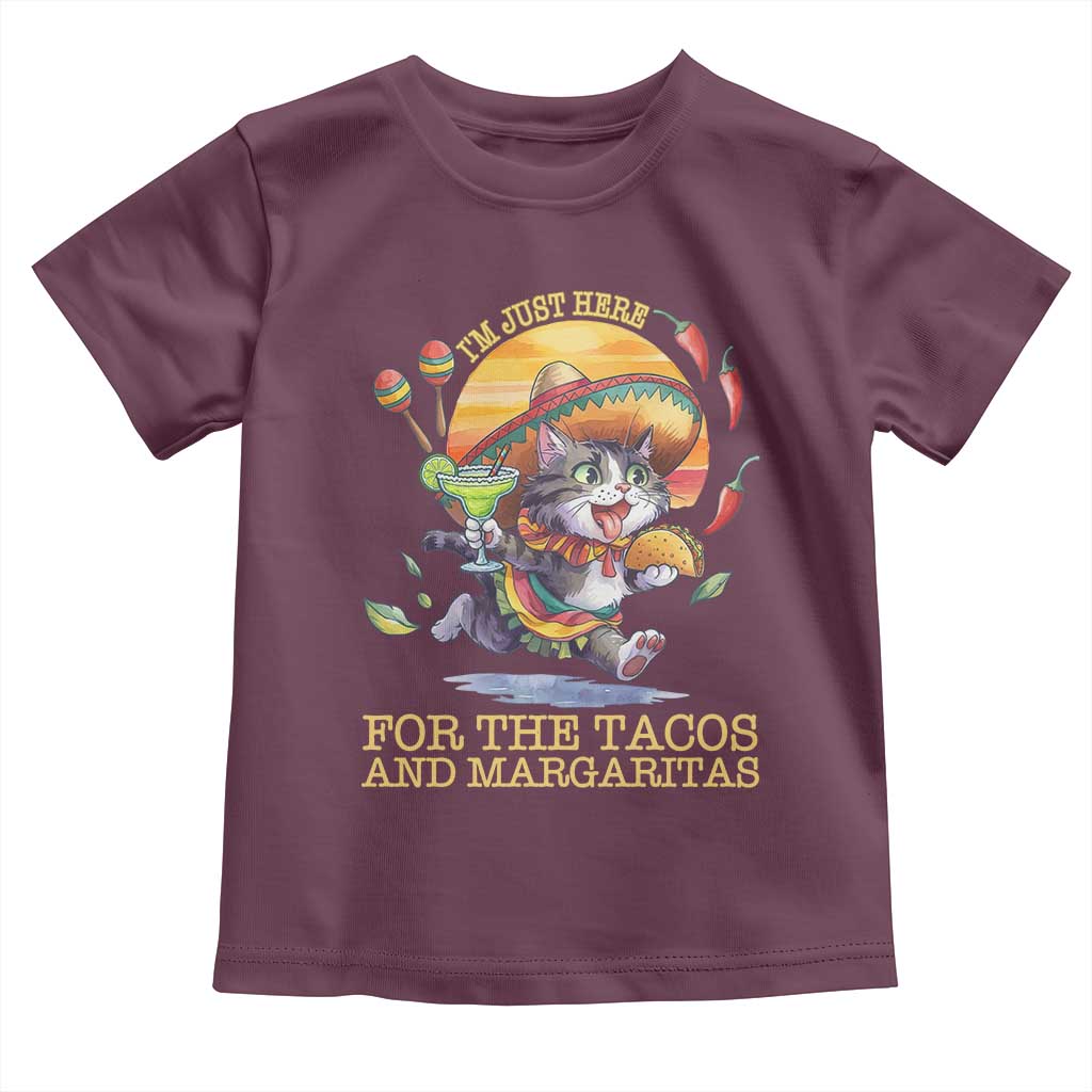 Funny Cinco De Mayo Cat Toddler T Shirt Just Here For The Tacos And Margaritas TS12 Maroon Print Your Wear