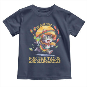 Funny Cinco De Mayo Cat Toddler T Shirt Just Here For The Tacos And Margaritas TS12 Navy Print Your Wear