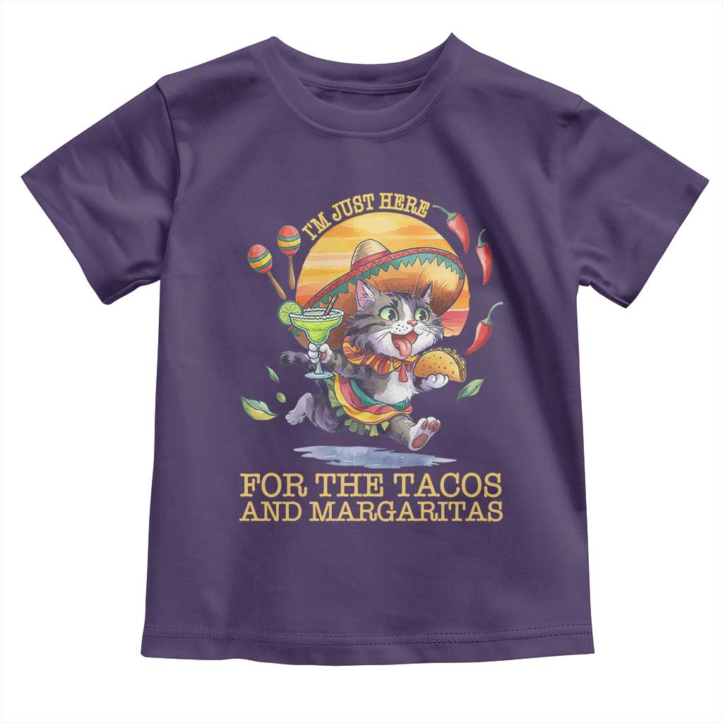 Funny Cinco De Mayo Cat Toddler T Shirt Just Here For The Tacos And Margaritas TS12 Purple Print Your Wear