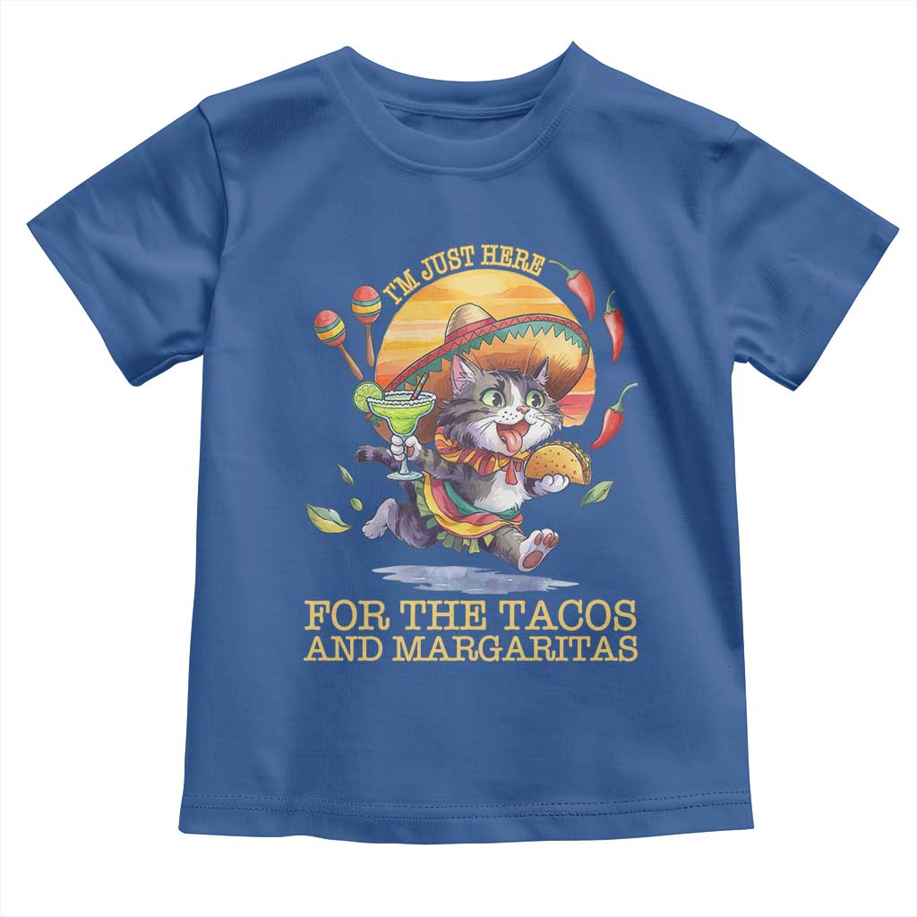 Funny Cinco De Mayo Cat Toddler T Shirt Just Here For The Tacos And Margaritas TS12 Royal Blue Print Your Wear