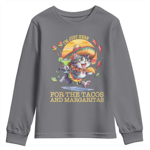 Funny Cinco De Mayo Cat Youth Sweatshirt Just Here For The Tacos And Margaritas TS12 Charcoal Print Your Wear