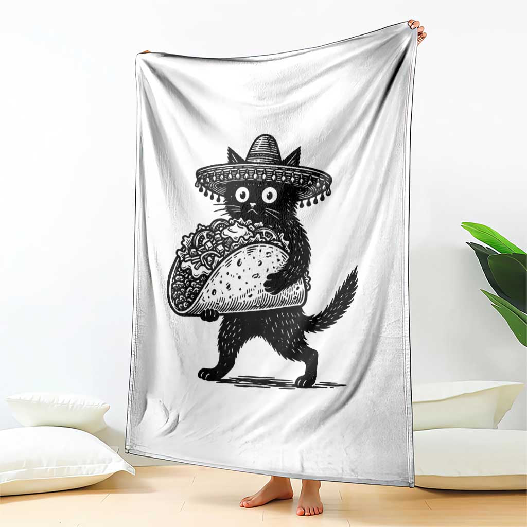 Funny Cinco De Mayo Black Cat With Taco Throw Blanket Mexican Food Gift TS12 Print Your Wear