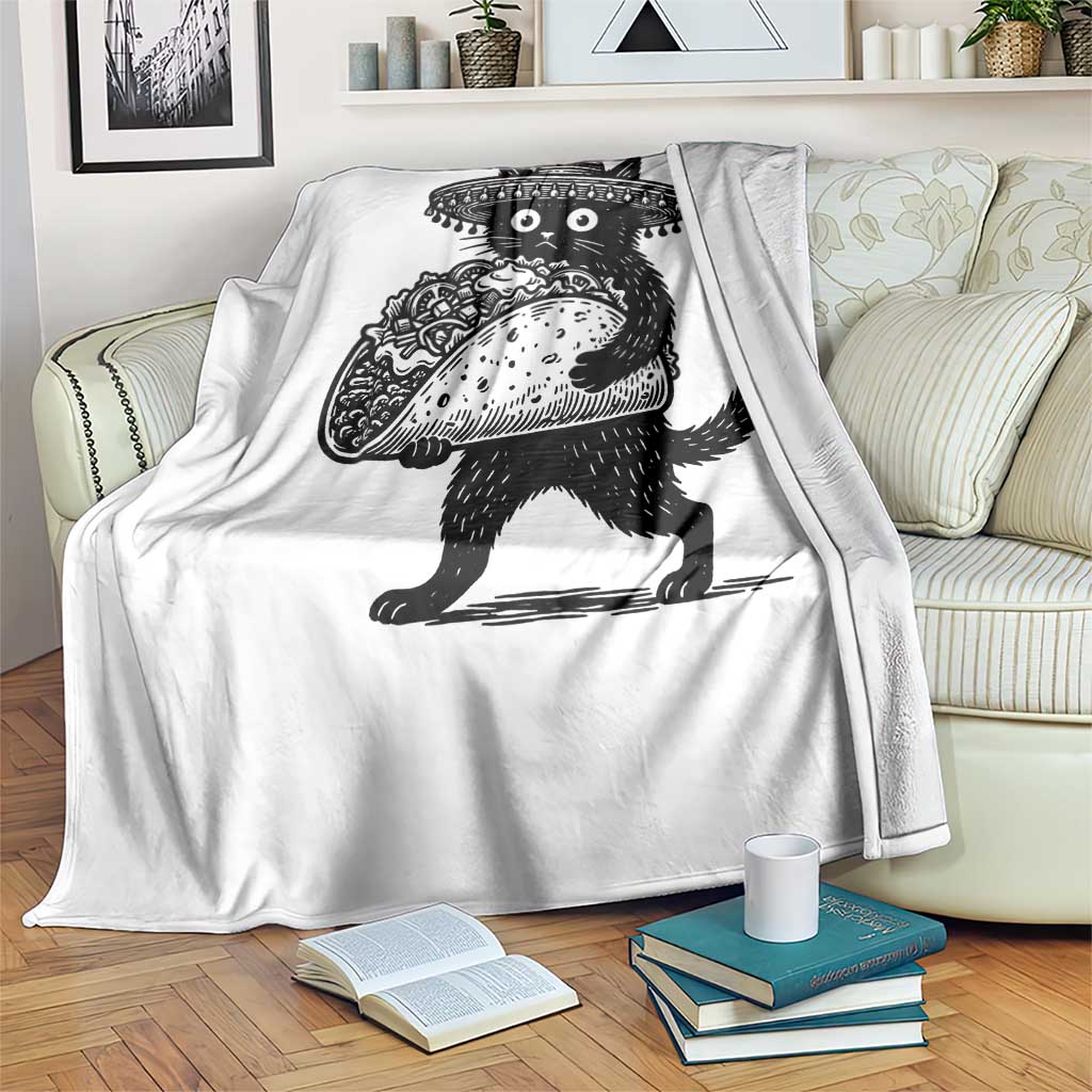 Funny Cinco De Mayo Black Cat With Taco Throw Blanket Mexican Food Gift TS12 Print Your Wear