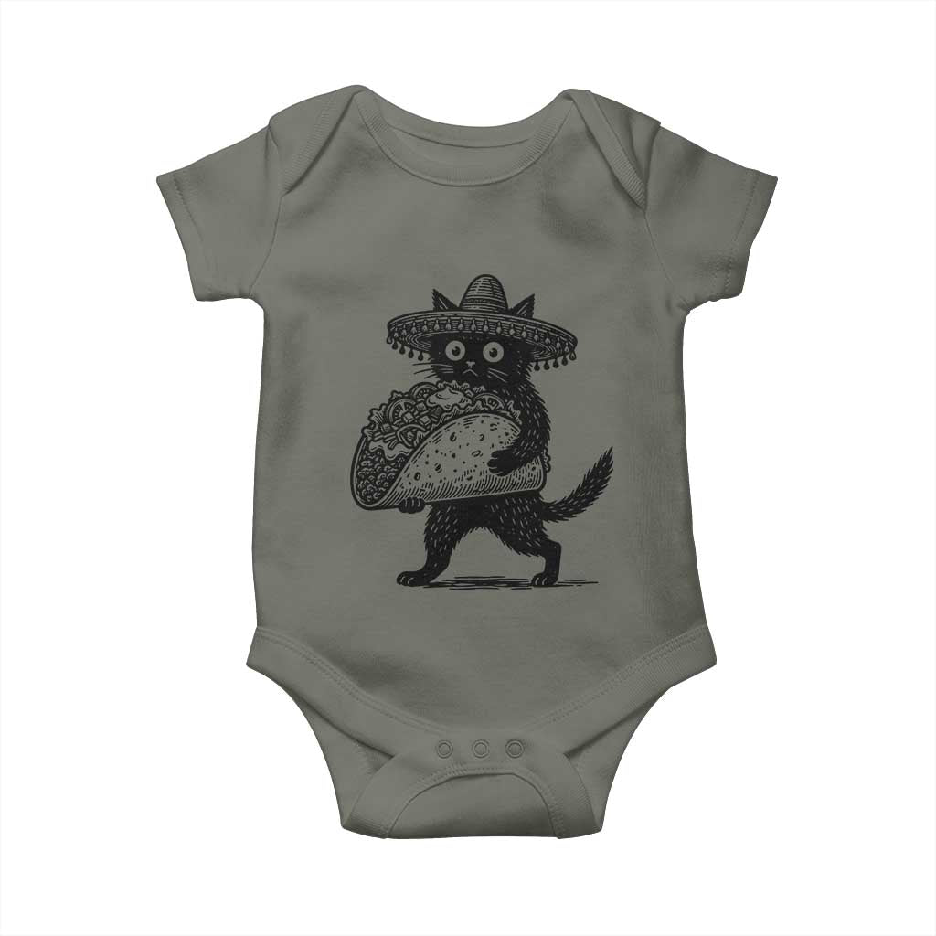 Funny Cinco De Mayo Black Cat With Taco Baby Onesie Mexican Food Gift TS12 Military Green Print Your Wear