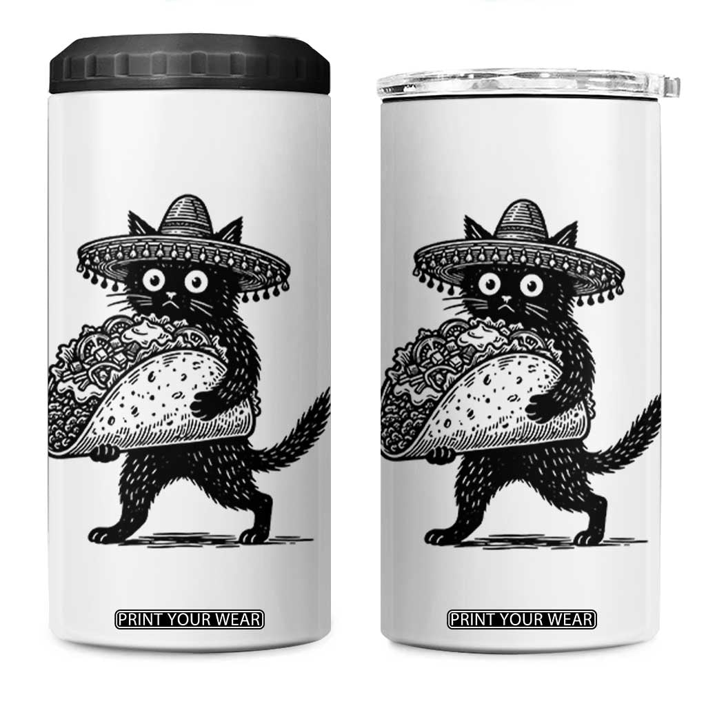 Funny Cinco De Mayo Black Cat With Taco 4 in 1 Can Cooler Tumbler Mexican Food Gift TS12 One Size: 16 oz White Print Your Wear