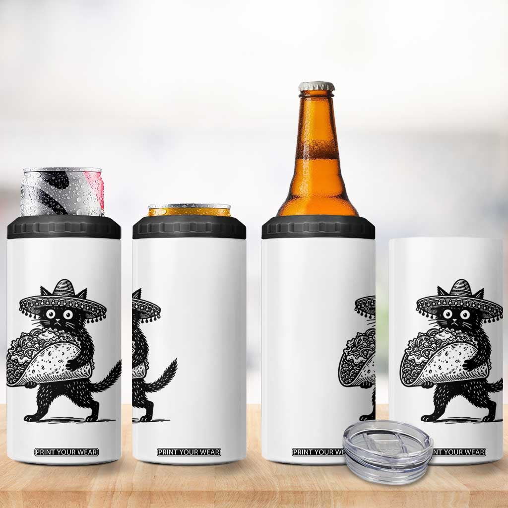 Funny Cinco De Mayo Black Cat With Taco 4 in 1 Can Cooler Tumbler Mexican Food Gift TS12 Print Your Wear