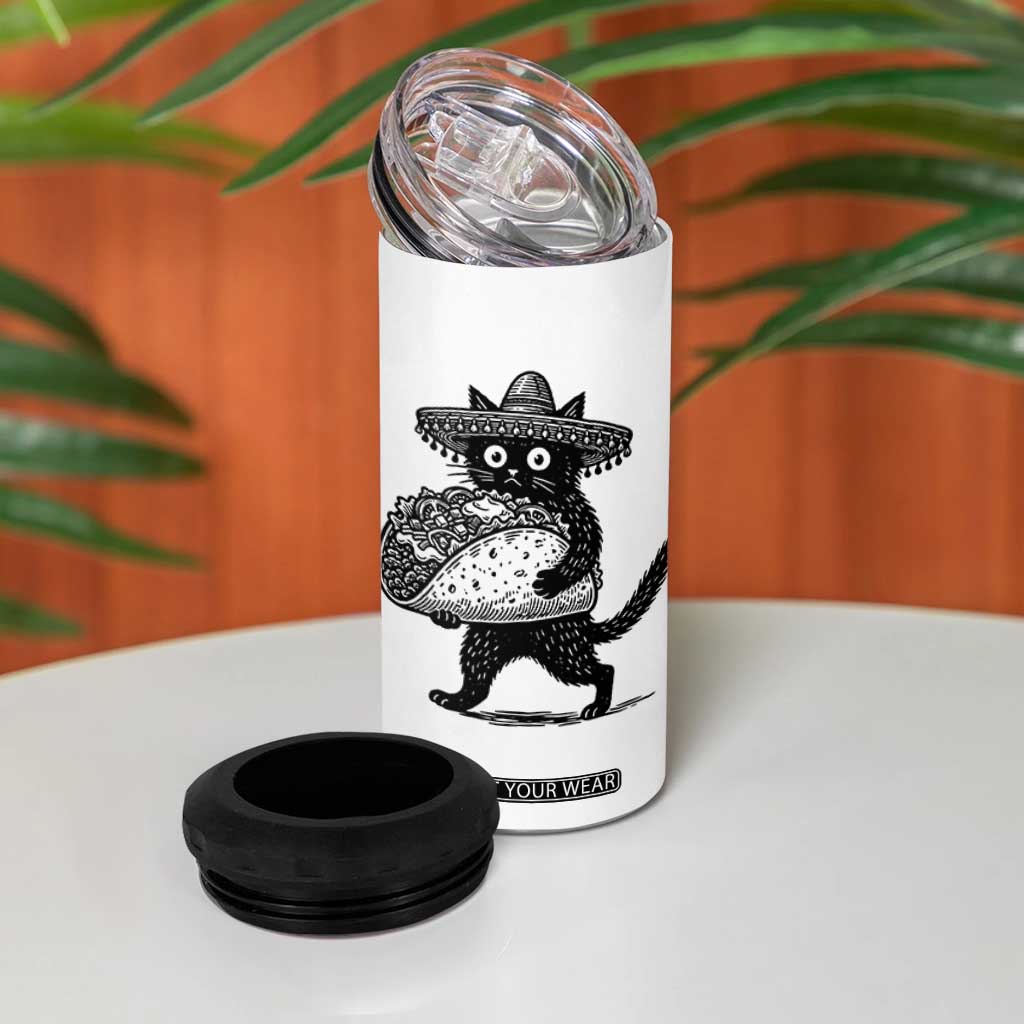 Funny Cinco De Mayo Black Cat With Taco 4 in 1 Can Cooler Tumbler Mexican Food Gift TS12 Print Your Wear