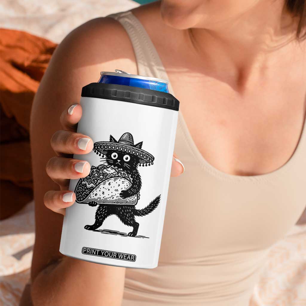 Funny Cinco De Mayo Black Cat With Taco 4 in 1 Can Cooler Tumbler Mexican Food Gift TS12 Print Your Wear