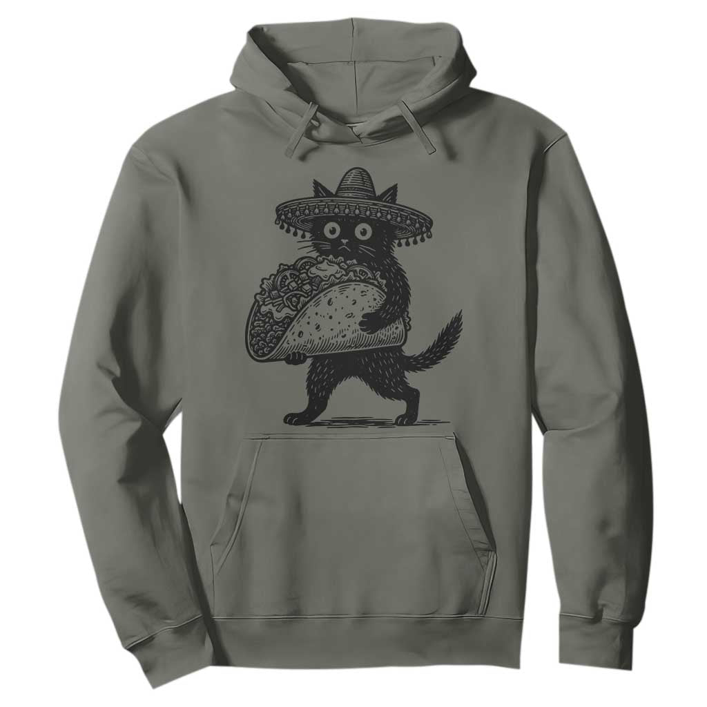 Funny Cinco De Mayo Black Cat With Taco Hoodie Mexican Food Gift TS12 Military Green Print Your Wear