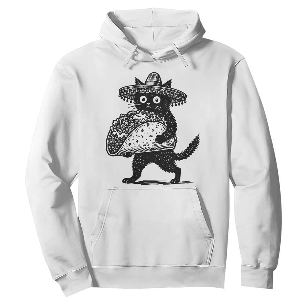 Funny Cinco De Mayo Black Cat With Taco Hoodie Mexican Food Gift TS12 White Print Your Wear