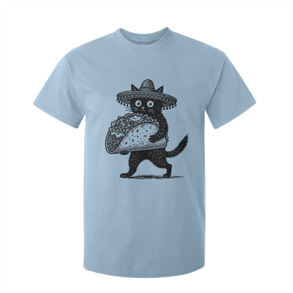 Funny Cinco De Mayo Black Cat With Taco T Shirt For Kid Mexican Food Gift TS12 Light Blue Print Your Wear