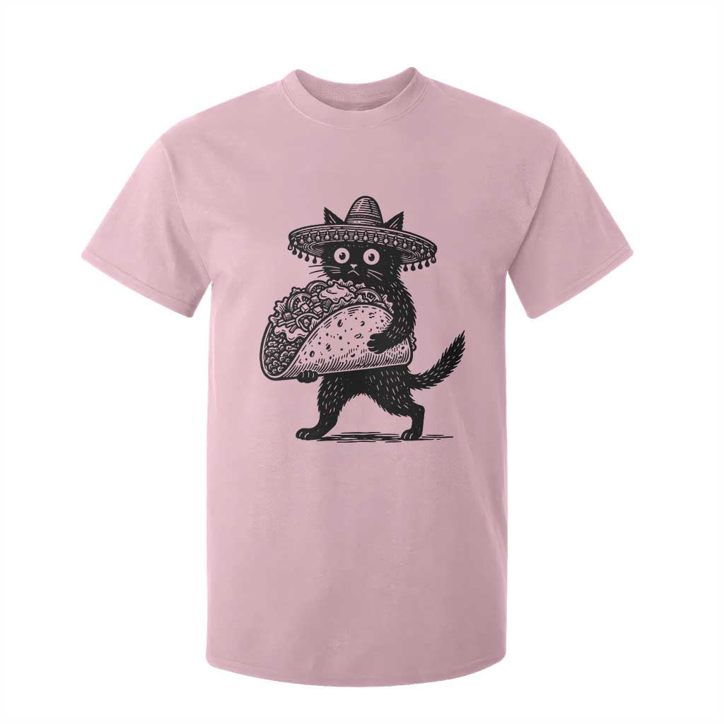 Funny Cinco De Mayo Black Cat With Taco T Shirt For Kid Mexican Food Gift TS12 Light Pink Print Your Wear