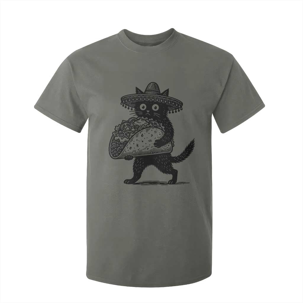 Funny Cinco De Mayo Black Cat With Taco T Shirt For Kid Mexican Food Gift TS12 Military Green Print Your Wear