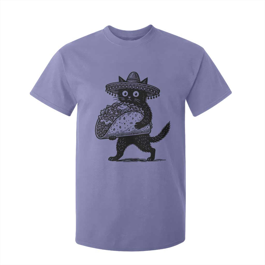 Funny Cinco De Mayo Black Cat With Taco T Shirt For Kid Mexican Food Gift TS12 Violet Print Your Wear