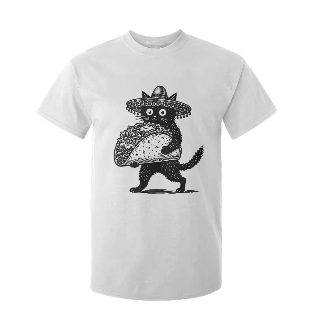 Funny Cinco De Mayo Black Cat With Taco T Shirt For Kid Mexican Food Gift TS12 White Print Your Wear