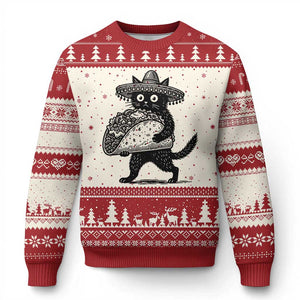 Funny Cinco De Mayo Black Cat With Taco Ugly Christmas Sweater Mexican Food Gift TS12 Beige Red Print Your Wear