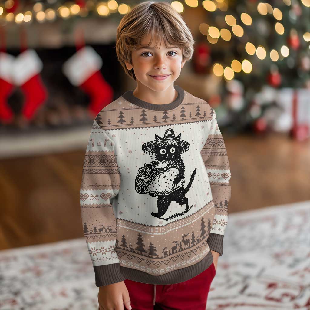 Funny Cinco De Mayo Black Cat With Taco Ugly Christmas Sweater Mexican Food Gift TS12 Mocha Mousse Print Your Wear