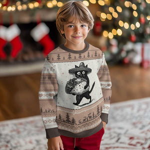 Funny Cinco De Mayo Black Cat With Taco Ugly Christmas Sweater Mexican Food Gift TS12 Mocha Mousse Print Your Wear