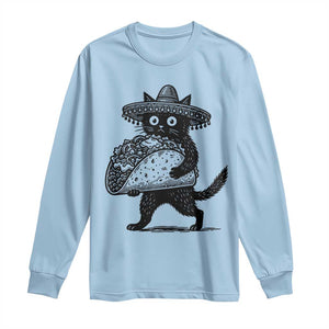 Funny Cinco De Mayo Black Cat With Taco Long Sleeve Shirt Mexican Food Gift TS12 Light Blue Print Your Wear