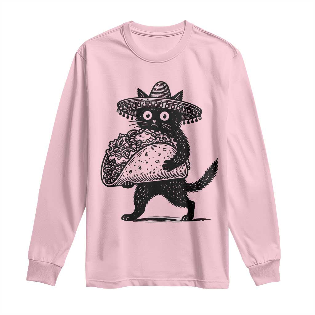 Funny Cinco De Mayo Black Cat With Taco Long Sleeve Shirt Mexican Food Gift TS12 Light Pink Print Your Wear