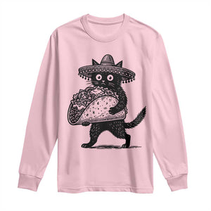 Funny Cinco De Mayo Black Cat With Taco Long Sleeve Shirt Mexican Food Gift TS12 Light Pink Print Your Wear