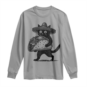 Funny Cinco De Mayo Black Cat With Taco Long Sleeve Shirt Mexican Food Gift TS12 Sport Gray Print Your Wear