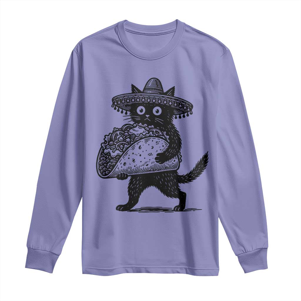 Funny Cinco De Mayo Black Cat With Taco Long Sleeve Shirt Mexican Food Gift TS12 Violet Print Your Wear