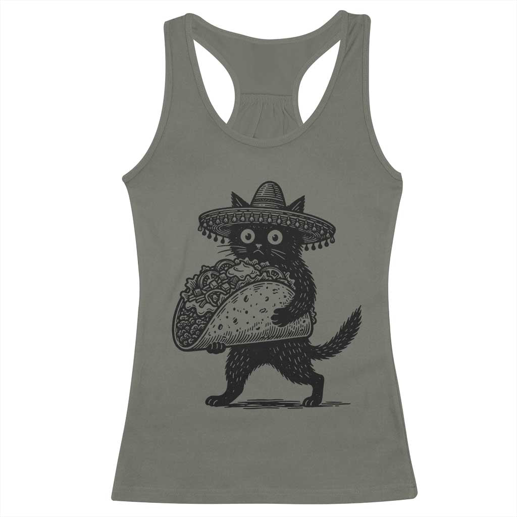 Funny Cinco De Mayo Black Cat With Taco Racerback Tank Top Mexican Food Gift TS12 Military Green Print Your Wear