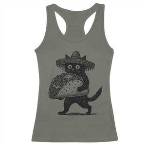 Funny Cinco De Mayo Black Cat With Taco Racerback Tank Top Mexican Food Gift TS12 Military Green Print Your Wear