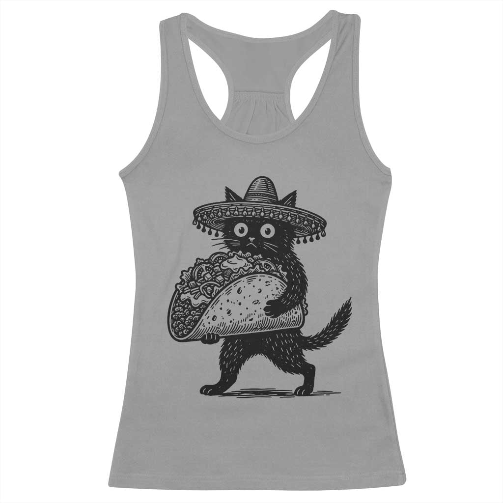 Funny Cinco De Mayo Black Cat With Taco Racerback Tank Top Mexican Food Gift TS12 Sport Gray Print Your Wear