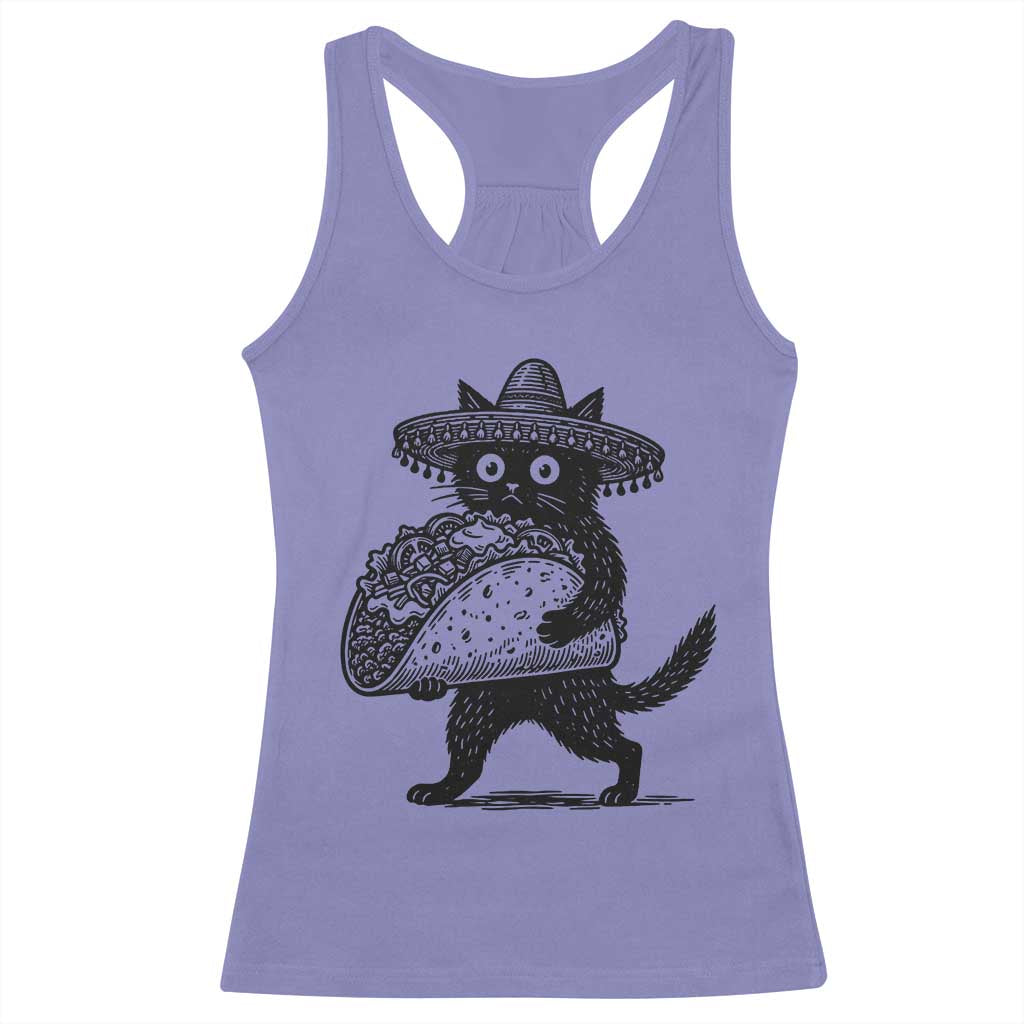 Funny Cinco De Mayo Black Cat With Taco Racerback Tank Top Mexican Food Gift TS12 Violet Print Your Wear