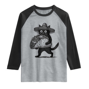 Funny Cinco De Mayo Black Cat With Taco Raglan Shirt Mexican Food Gift TS12 Heather Gray Black Print Your Wear