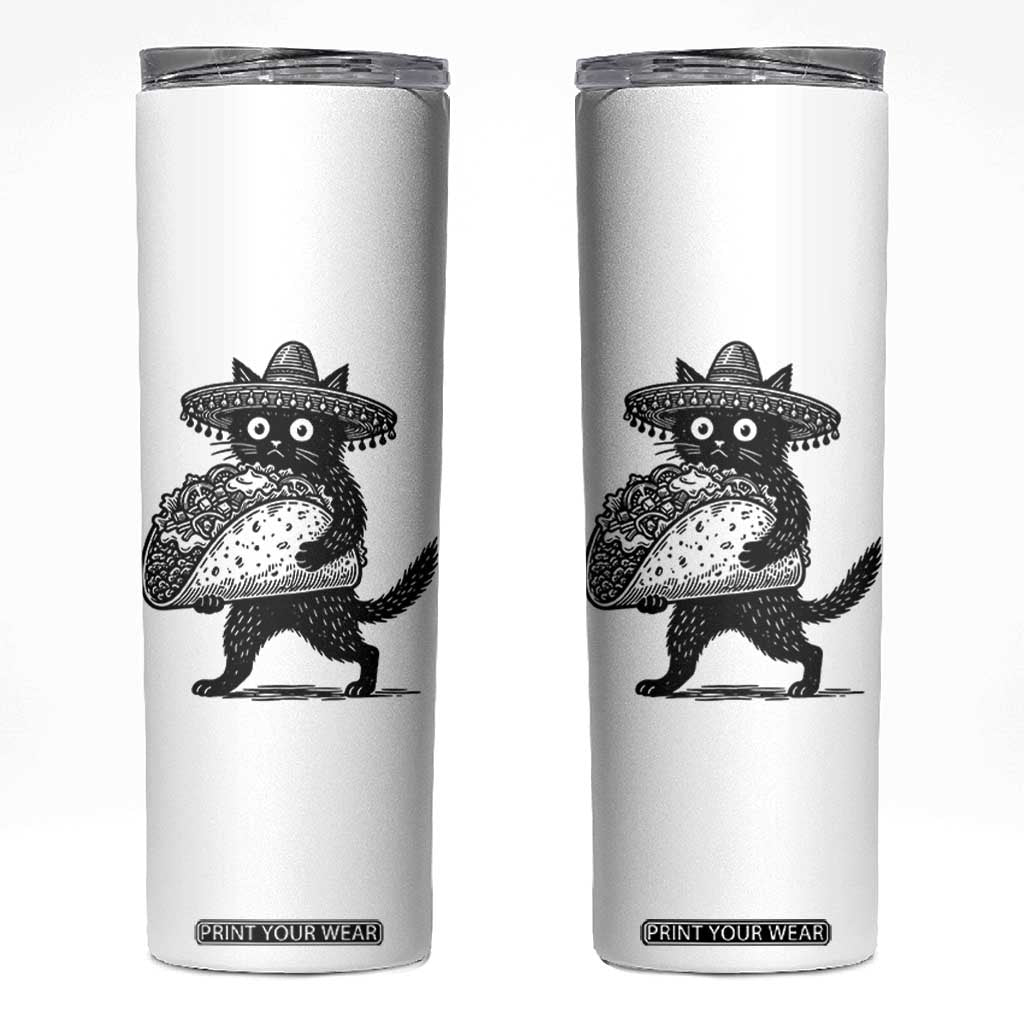 Funny Cinco De Mayo Black Cat With Taco Skinny Tumbler Mexican Food Gift TS12 White Print Your Wear