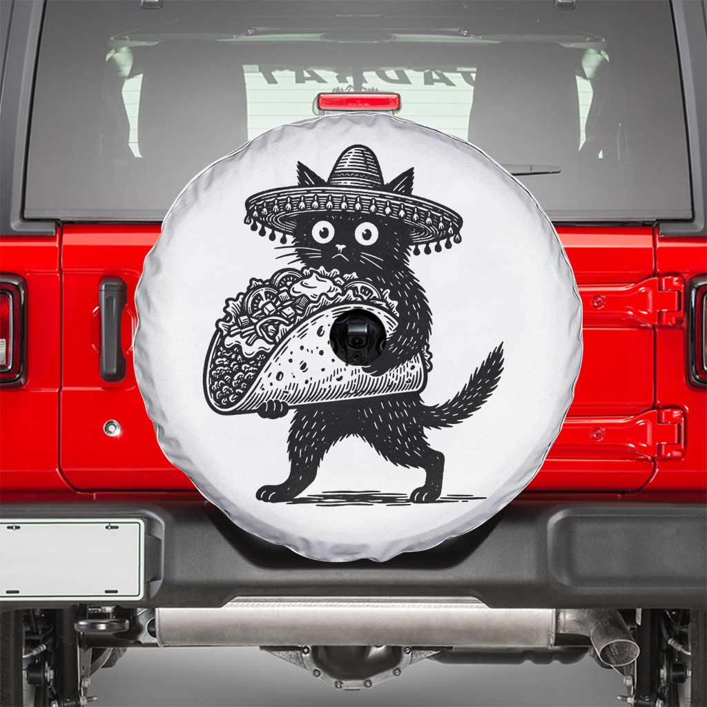 Funny Cinco De Mayo Black Cat With Taco Spare Tire Cover Mexican Food Gift TS12 White Print Your Wear