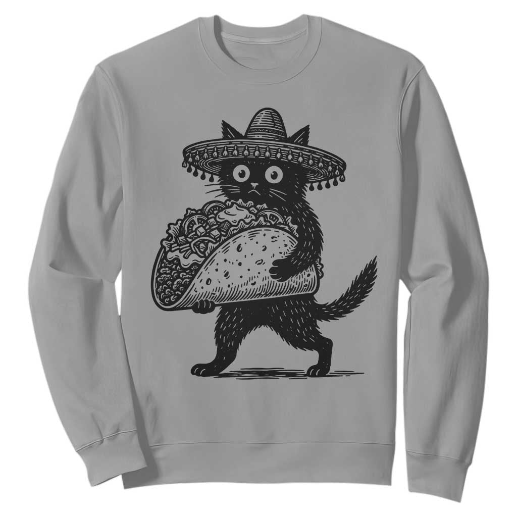Funny Cinco De Mayo Black Cat With Taco Sweatshirt Mexican Food Gift TS12 Sport Gray Print Your Wear