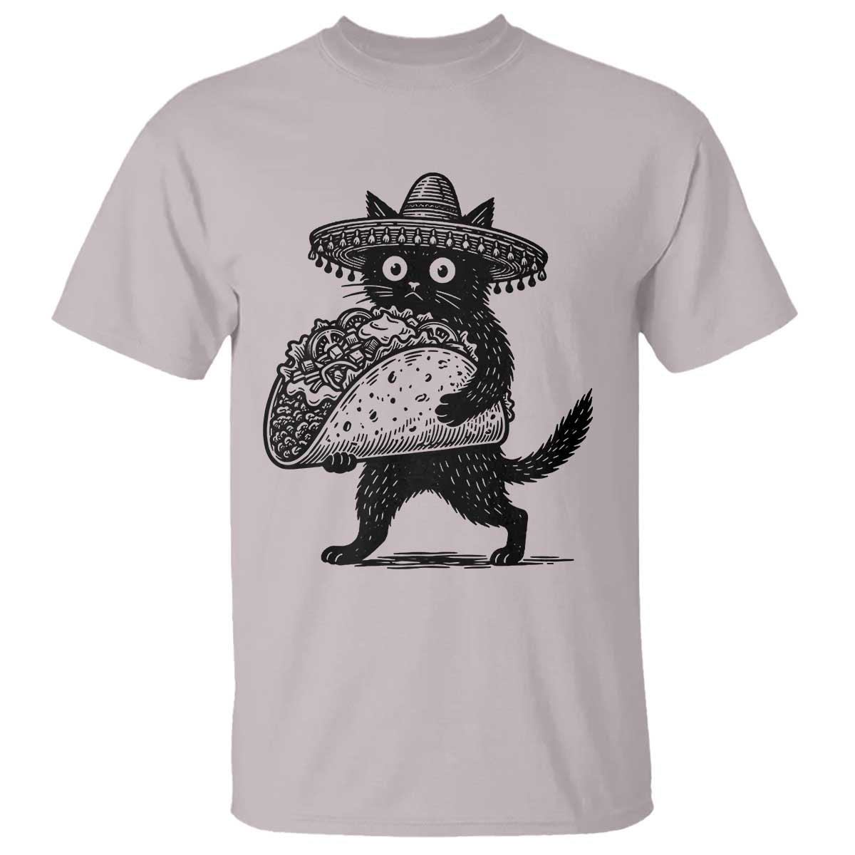 Funny Cinco De Mayo Black Cat With Taco T Shirt Mexican Food Gift TS12 Ice Gray Print Your Wear