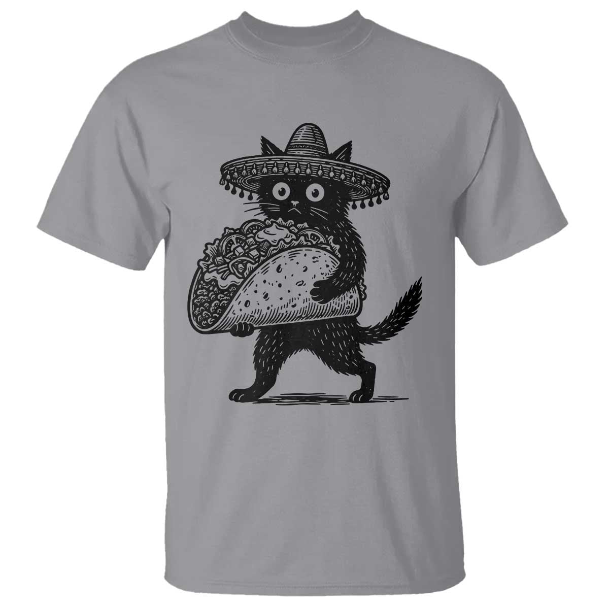 Funny Cinco De Mayo Black Cat With Taco T Shirt Mexican Food Gift TS12 Sport Gray Print Your Wear