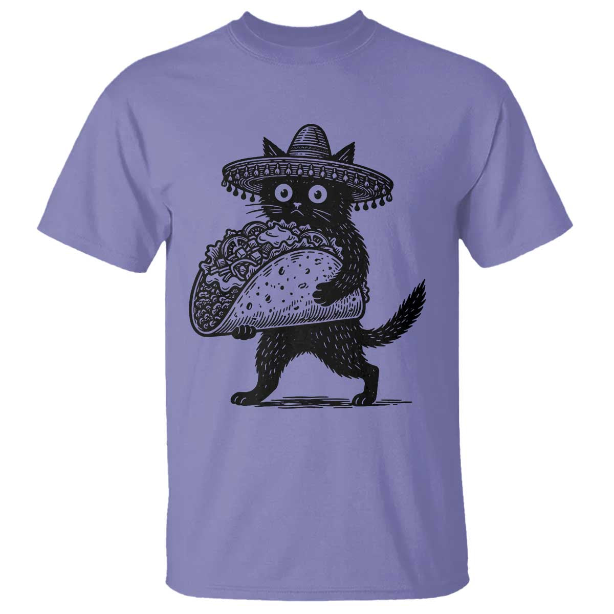 Funny Cinco De Mayo Black Cat With Taco T Shirt Mexican Food Gift TS12 Violet Print Your Wear