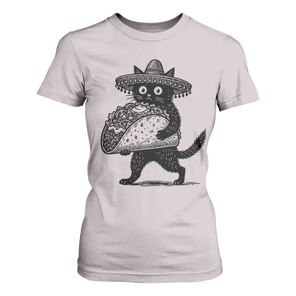 Funny Cinco De Mayo Black Cat With Taco T Shirt For Women Mexican Food Gift TS12 Ice Gray Print Your Wear