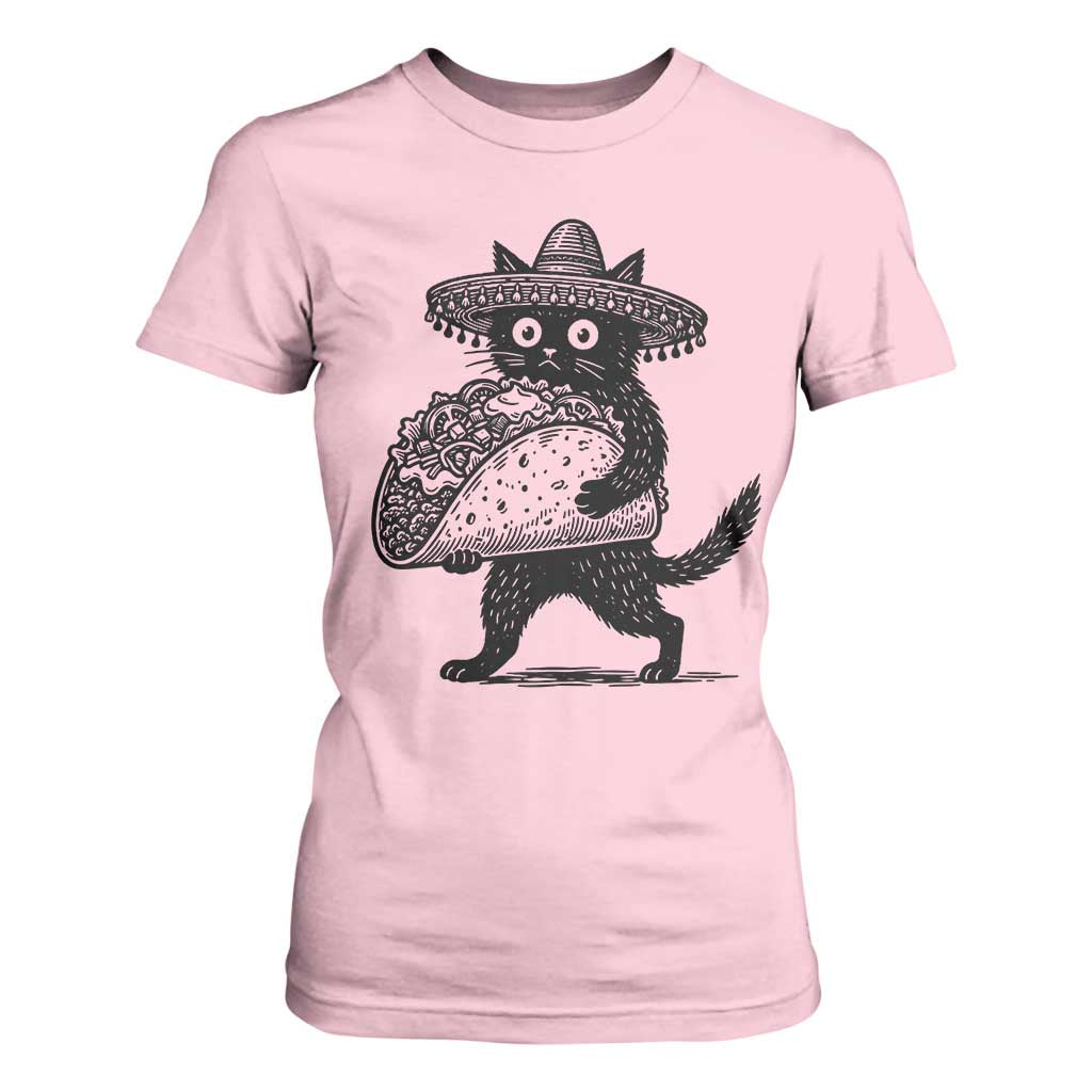 Funny Cinco De Mayo Black Cat With Taco T Shirt For Women Mexican Food Gift TS12 Light Pink Print Your Wear