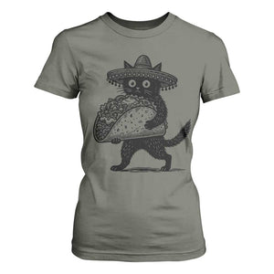 Funny Cinco De Mayo Black Cat With Taco T Shirt For Women Mexican Food Gift TS12 Military Green Print Your Wear