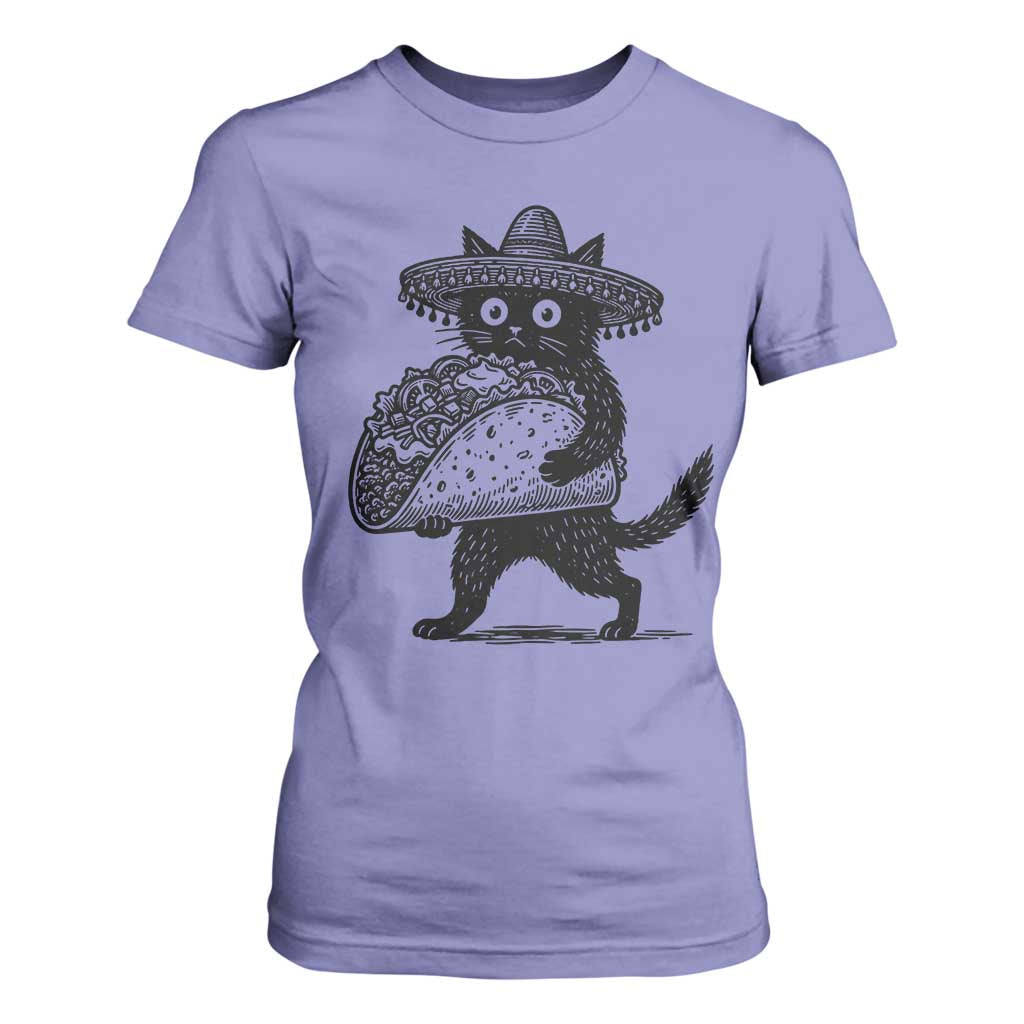 Funny Cinco De Mayo Black Cat With Taco T Shirt For Women Mexican Food Gift TS12 Violet Print Your Wear