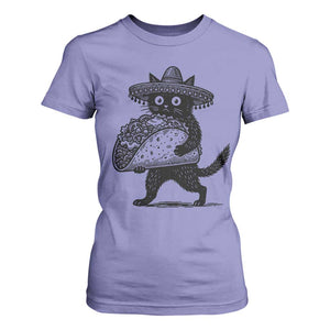 Funny Cinco De Mayo Black Cat With Taco T Shirt For Women Mexican Food Gift TS12 Violet Print Your Wear